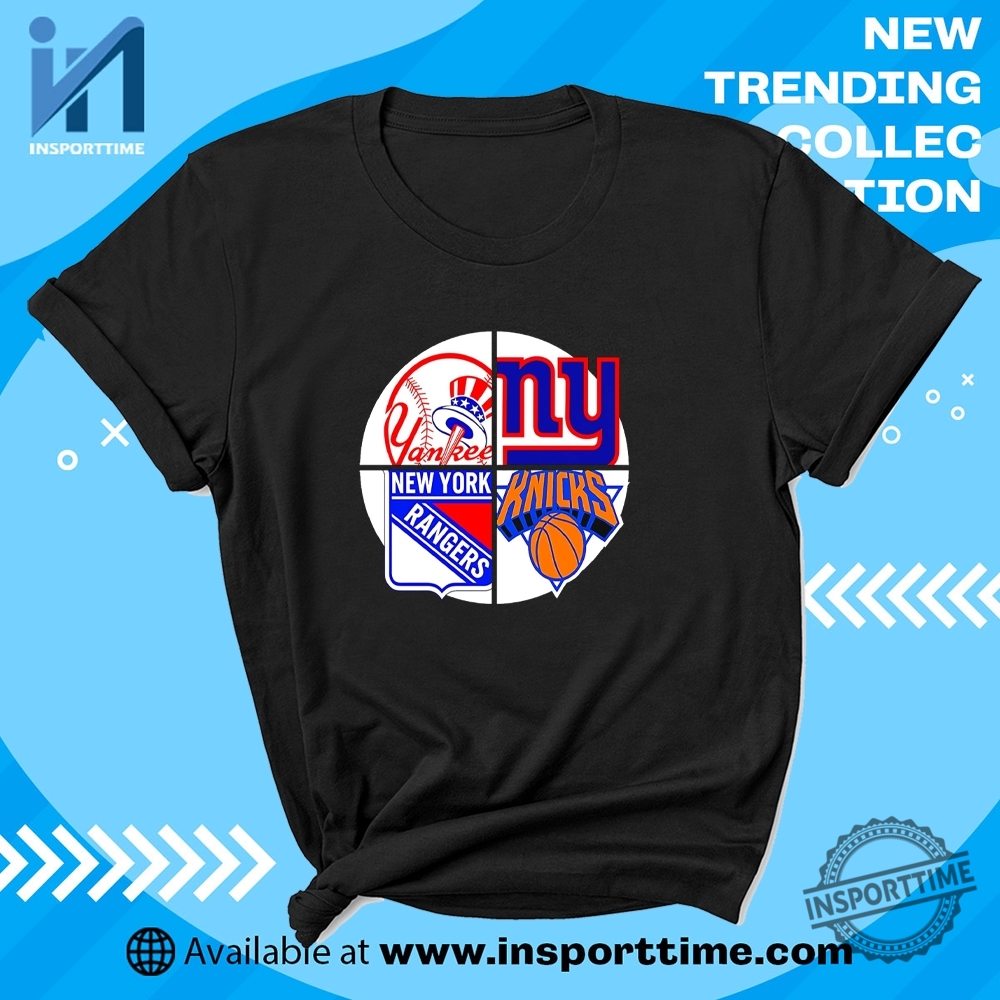 "Discover Trendy Graphic Tees: Pop Culture, Sports, and Humor Styles" 5 New York Sports Yankees Giants Rangers Knicks Circle Logo Tshirt